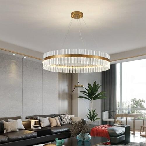 Nordic post-modern golden crystal lamp with high quality crystal strip for LED chandelier in living room, bedroom, dining room
