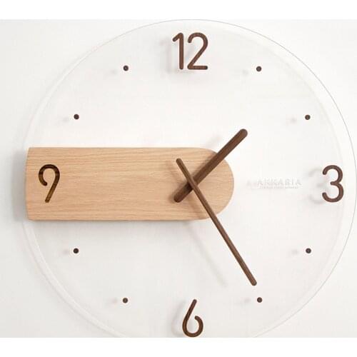Simple Nordic wall clock creative solid wood acrylic glass home living room wall clock decorative clock Wall Clock 40X40CM