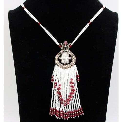 Luxuriant Women 80cm Long Beads Necklace Turkish Resin Tulip Flower Bead Jewelry Tassel Necklace Retro Gold Color Royal Jewelry