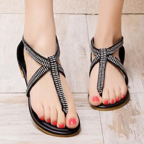 TELOTUNY Sandals Women Fashion Casual Rhinestone Open Toe Bag Heel Zipper Flat Sandals Round head PU leather Summer Sandals