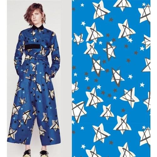 Star Printed Polyester Blue Fabric Brand Fashion Clothing Shirt Cloth for Dress Fabrics by the Meter Wholesale Alibaba Express