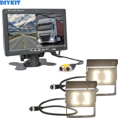 DIYKIT DC12V - 24V 7" 2 Split LCD Screen Car Monitor LED Night Vision CCD Rear View Car Camera System for Bus Houseboat Truck