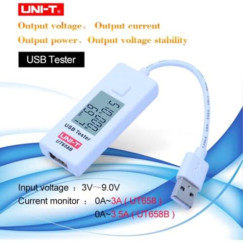UNI-T UT658B USB Tester Voltmeter Ammeter Digital LCD Voltage Monitor Current Meter Capacity Tester 9V 3A With Backlight
