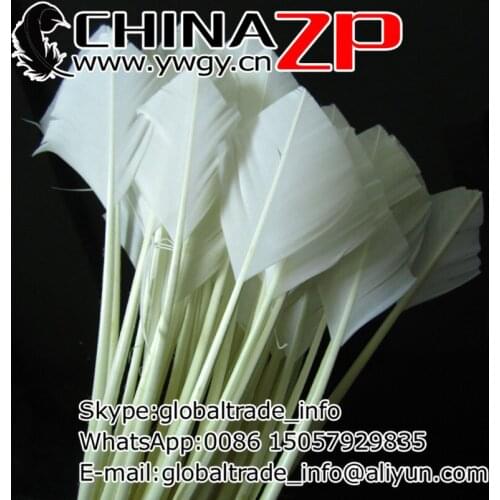 CHINAZP Factory 50pcs/lot Bleached White Handmade Trimed Arrow Shaped Turkey Rounds Quill Feathers