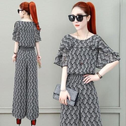 2021 Summer New Women Off-shoulder Crop Top And Wide Leg Pants Two Piece Set Fashion Chiffon Korean Casual Suit Womens Clothing