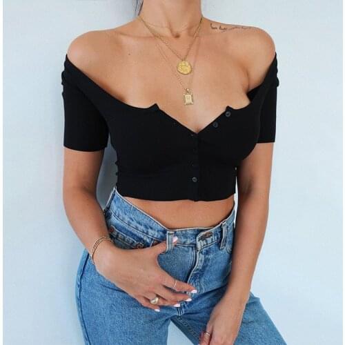 Women Sexy Crop T shirts Solid Single Breasted Cardigan Summer Tees Korean T shirt women black top sexy cropped tops y2k Button
