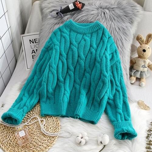 Vintage Twisted Knitted Women Sweater And Pullovers Winter New O-Neck Long-Sleeved Solid Female Elegant Pulls Outwear Tops