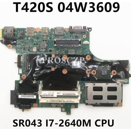 Free shipping For T420S Laptop motherboard 04W3609 With SR043 I7-2640M CPU 100% working well
