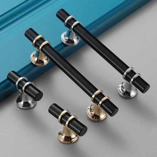1Pc Modern Zinc Alloy Black Gold Door Handles Kitchen Cabinet Handles Solid Drawer Knobs Fashion Furniture Handle Hardware
