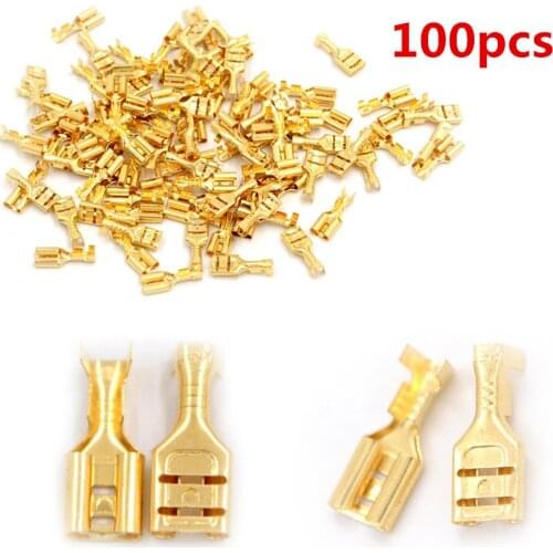 100pcs Gold Brass Car Speaker Electric Wire Connectors Set Female Crimp Terminal Connectors 4.8mm Or 6.3mm