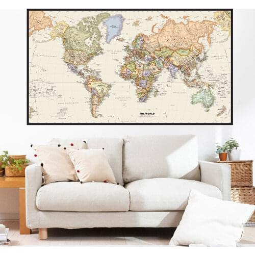 World Map Mercator Projection 150x225cm Non-woven Detailed Map of Major Cities In Each Country for School Office Home Supplies