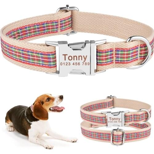 AiruiDog Dog Collars Pet Supplies Durable Nylon Personalized Dog Collar Custom Engraved Dogs Name On Buckle XS-L