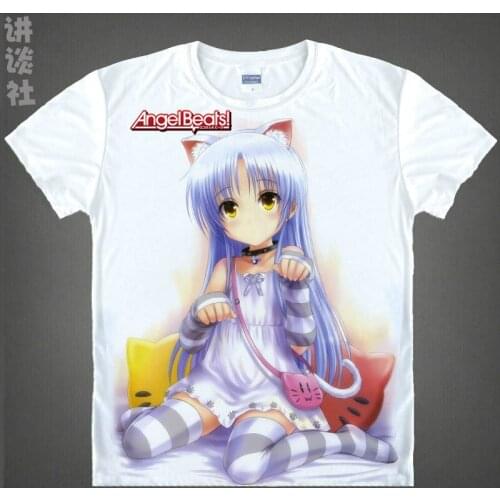 Angel Beats T-Shirt Angel Shirt mens 3D print T-shirts Anime Tees Lovely cute Short Sleeve Mens T-Shirts anime japanese comic