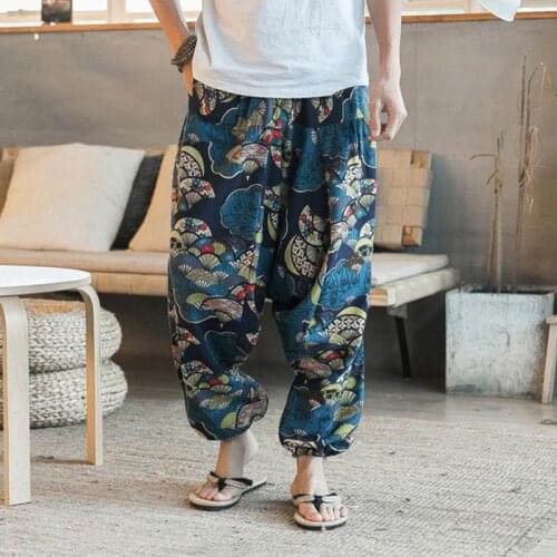 Harem Pants Men Hip-hop Women Plus Size Wide Leg Trousers Baggy Cotton Linen New Casual Vintage Long Pants Pantalon Hombre