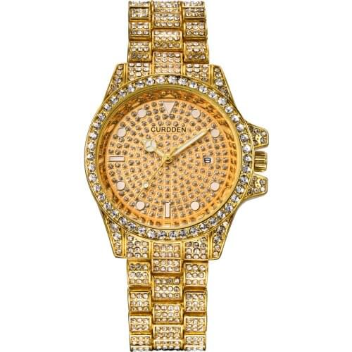 CURDDEN Big Brand Watches Mens Fashion Luxury Diamond Alloy Band Business Calendar Quartz Wristwatches Montres de Marque de Luxe