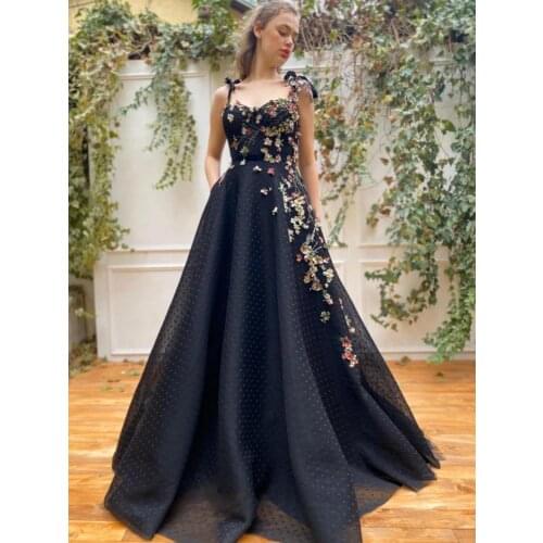 Long Tulle Flowers Prom Dresses 2021 Spaghetti Straps Sweetheart Formal Evening Party Dress vestidos de gala
