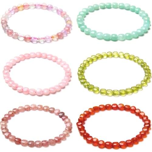 Elastic Bracelets Women Natural Faceted Peridot Bracelet Men Handmade 4*6 mm Polished Stone Beads Bangles Balance Energy Jewelry