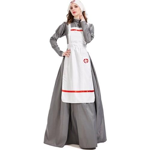 Europe Medieval Women Nurse Costume Doctor Deluxe Halloween Ladies Cosplay Maid Fancy Dress