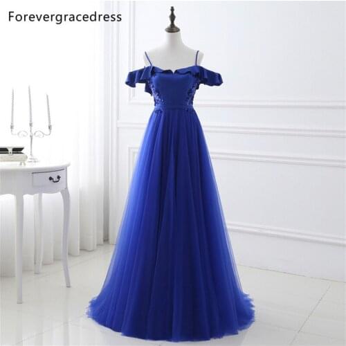 Forevergracedress Real Photos Elegant Blue Evening Dress Vintage Long Tulle Formal Party Gown Plus Size Custom Made