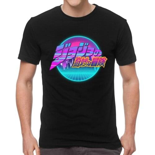 Jojo Bizarre Adventure T-Shirts Men Novelty T Shirt Short Sleeve Retrowave Neon Anime Manga Tshirt Cotton Tees Top Clothes