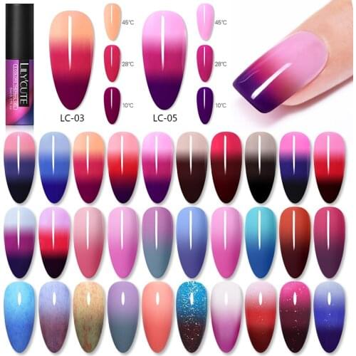 LILYCUTE 5ml Color Changing Gel Polish 3-Layers Long Lasting Glitter Thermal Nails Gel Soak Off UV LED 5ml Gel Nail Art Varnish