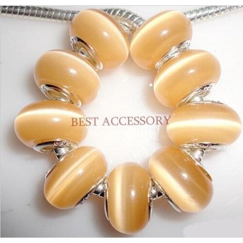 Hot Items!!! 500pcs/lot Gold Opal Cat Eye Charms Big Hole Bead Fit Bracelets Beads Dia.:14mm Hole Dia.:5mm
