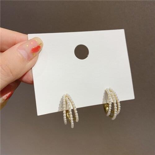 Temperamental Compact Three Hoop Full Simulated-pearl Earrings Exquisite Cute Design Sense Small Earrings All-matching
