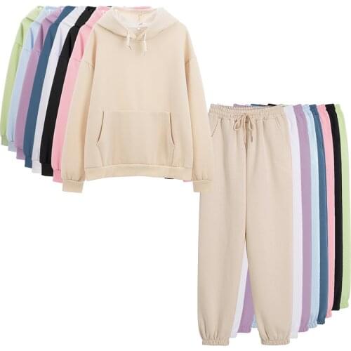 Hoodies Sweatshirt and Pants Suits Autumn Winter Women Sweatpants Thick Fleece Cotton Suit 2 Pieces Sets Hip Hop Pullover Hoody