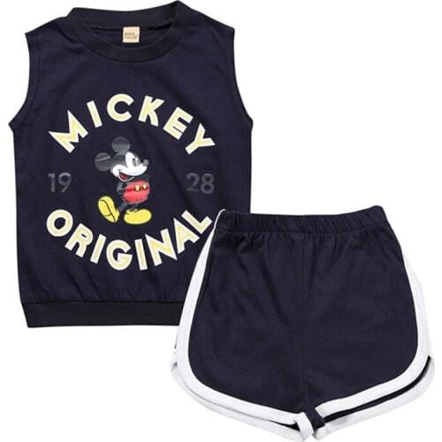 Baby Girls Boys Clothes Summer Cartoon Mickey Vest T-Shirts+Shorts Clothing Sets Toddler Kids Cotton Outfits Tracksuits Clothes