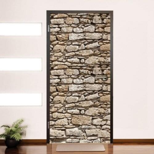 Hot Door Mural Brick Gate Wall Door Sticker DIY Self-adhesive Waterproof Wallpaper Poste for Home Decoration Gift