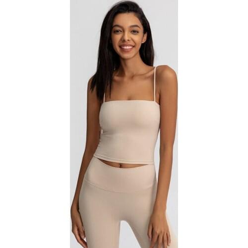 Solid Sexy Yoga Tank Tops For Women Built In Bra Spaghetti Strap Athletic Camisole Gym Fitness Sports Shirts