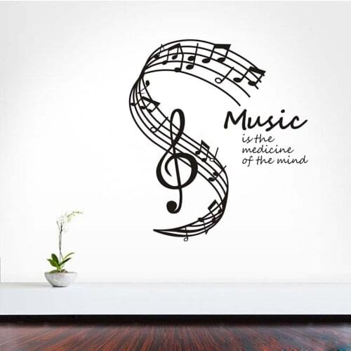 Music Is The Medicine Of The Mind Wall Stickers Musical Notes Stave Home Decor Living Room Wall Decals Bedroom Dorm Z964