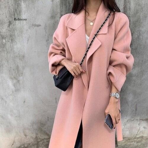Ladies coat double-sided cashmere blend wool double-sided wool coat with belt long winter womens clothing