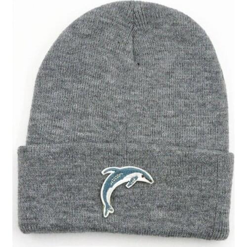LDSLYJR Dolphin Animal embroidery Thicken knitted hat winter warm hat Skullies cap beanie hat for men and women 204