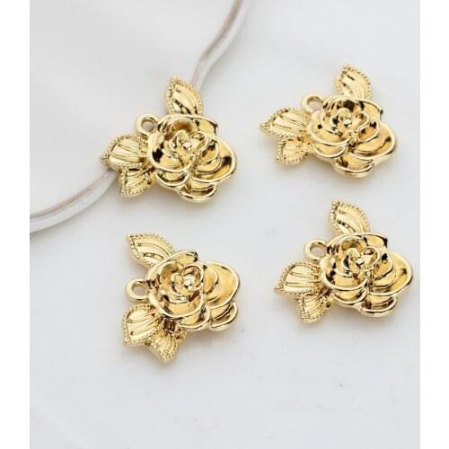 Zinc Alloy Golden Rose Flowers Charms 10pcs/lot 20mm For DIY Designer Charms Bangles Wholesale Nickel Free