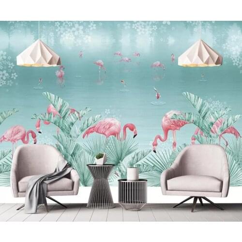 Custom 3D mural wallpaper hand-painted tropical rainforest flamingo background wall decoration painting