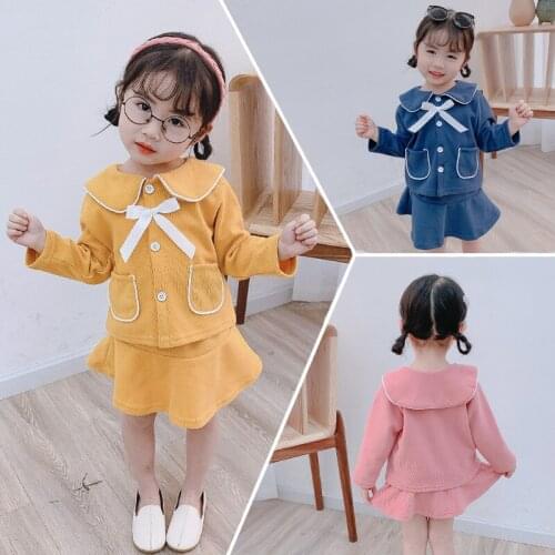 2-6 years old spring casual Korean version of solid color small fresh two-piece new fashion new small girls baby dress suit