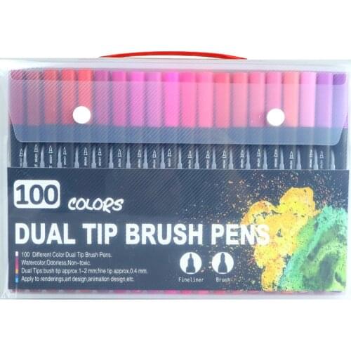 100 Color Art Market Brush Pens with Box Fineliner and Brush Pen Set Watercolor for Coloring Painting Books Manga Calligraphy