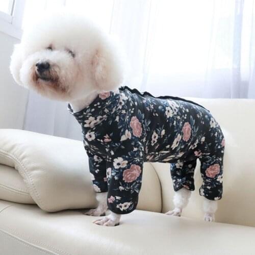 Puppy Dog Fashion Flower Print Wrap Belly Jumpsuits Hoodie Dogs Clothes Sport Outerwear Chihuahua Yorkshire Pet Dog Jumpsuits