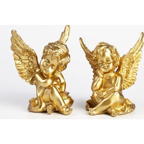 Cute Resin White Angel with Wings Statues Fairy Figurine Garden Sculpture Modern Art Craft Home Decoration Accessories Ornaments