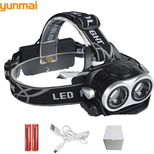 Night Fishing 2*T6 LED Headlight USB Rechargeble Head Light Riding Lantern 3 Modes Self Defense Frontal Torch LED Zoom Headlamp
