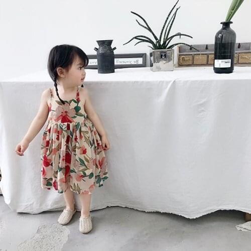 Thunderers 3-8Y Kids Dresses For Girls 100% Polyester Floral Suspender Elegant Dress New Summer Sleeveless Casual Princess Dress