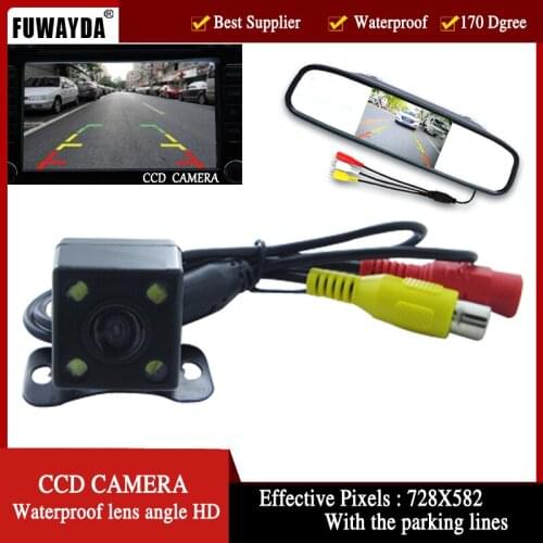 FUWAYDA Universal Car Rear View Reverse Parking Safety Assistance Night Vision Function Camera+4.3Inch rearview mirror monitor