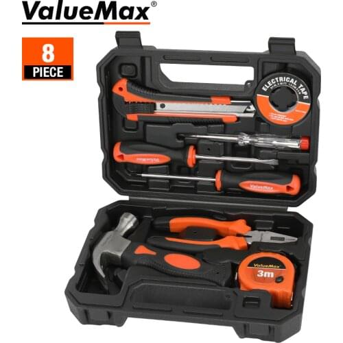 ValueMax 8PC Home Tool Set for Home Repair Tool Set Household Tool Kits With Screwdrivers Pliers Hammer Utility Knife Box