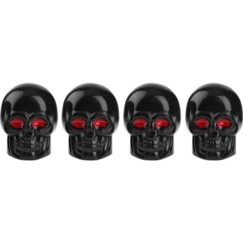 VODOOL 4Pcs Universal Black Skull Car Motorcycle Bike Wheel Tire Tyre Valve Stem Caps Dust Covers Car Styling Decor Accessories