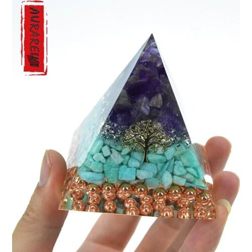 High Quality Natural Amazonite And Amethyst Orgone Pyramid With Copper Tree Of Life Symbol Orgonite A Solution For Physical