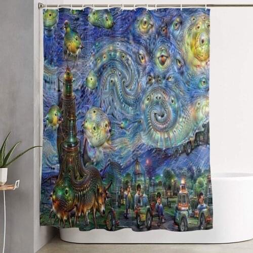 Dream Starry Night Painting Bath Curtain Durable Waterproof Shower Curtain with 12 Hooks