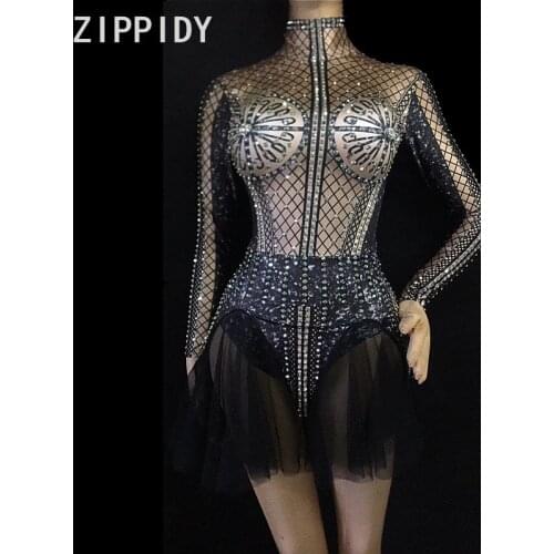 Womens Silver Rhinestones Outfit Bodysuit Summer Glisten Bodysuit Costume Birthday Celebrate Singer Dance Evening Bodysuit