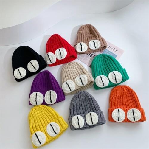 2021 Winter Boy Girl Big Eye Knitted Caps Cute Cartoon Crochet Baby Hat Kids Bonnet 1-4 Years Old