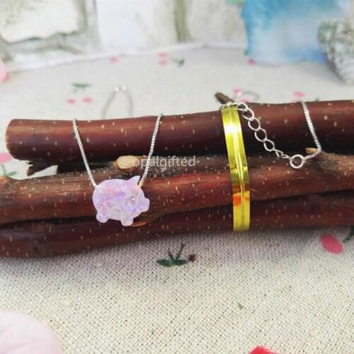 1pc/lot) Free Shipping Lovely Beautiful pig opal Necklace synthetic 11*12mm Opal OP58 Pink Pig with cz for eye pendant jewelry
